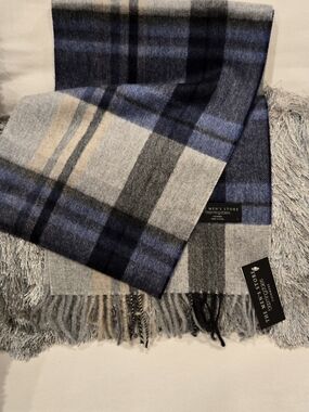 Brand New Blue and Gray Plaid Cashmere Men's Scarf